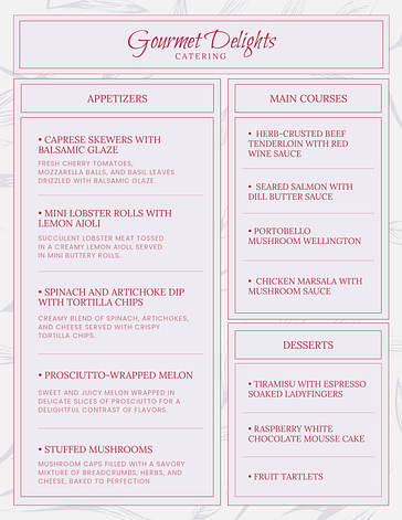 Vorlagen für Hochzeitsmenüs