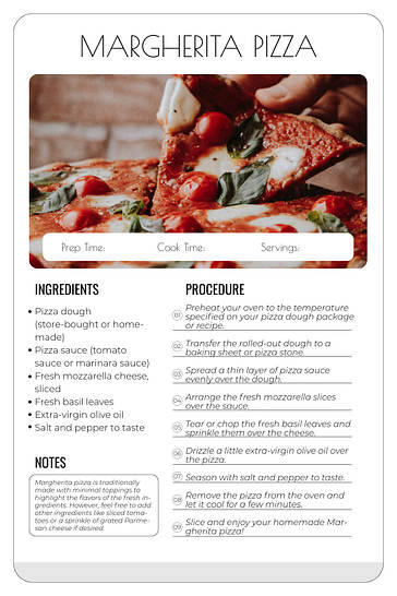 Pizza ve Burger Tarif Kartları