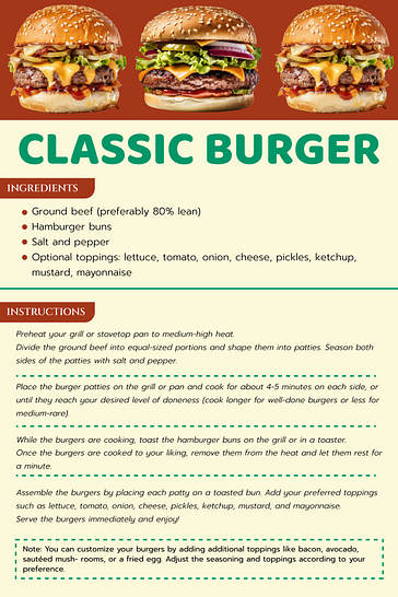 Pizza ve Burger Tarif Kartları