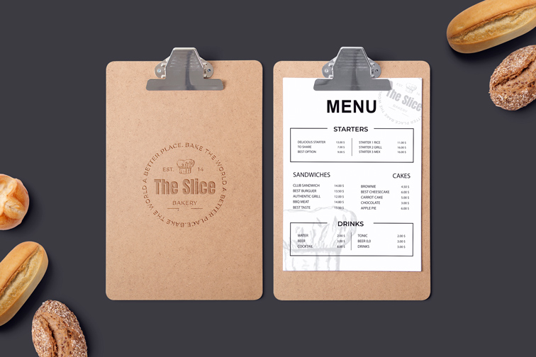 Menu Clipboards on a Bakery Background