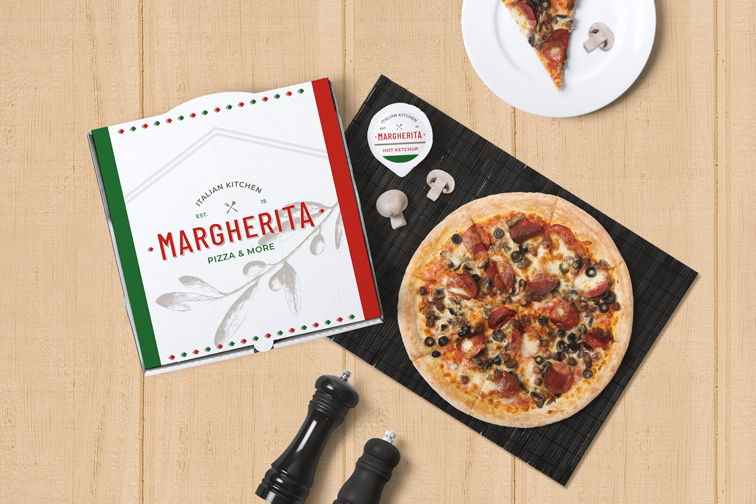 Italian Pizza with a Box and Spice Mills