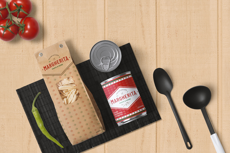 Pasta Package, a Food Can, and Spoons