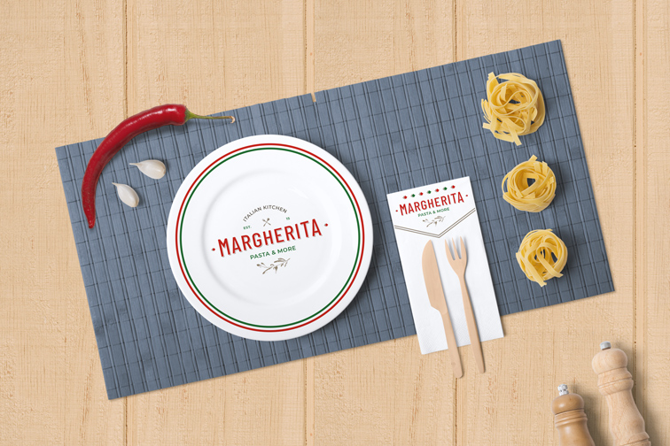 Plate and Cutlery on an Italian Food Background