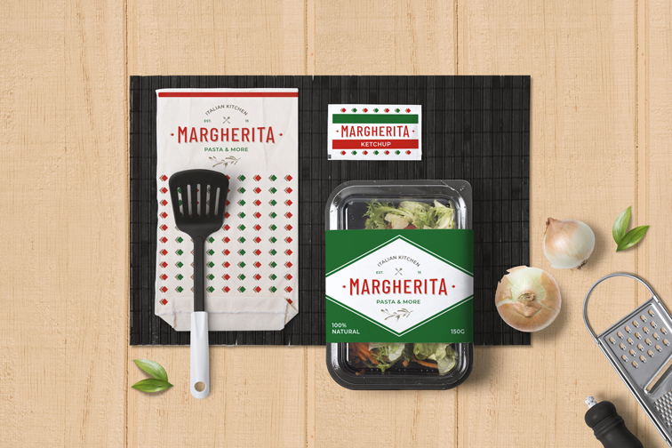 Italian Food Packaging on a Wooden Background