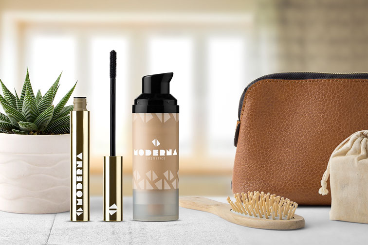 Foundation Cream, Mascara, and a Cosmetic Bag