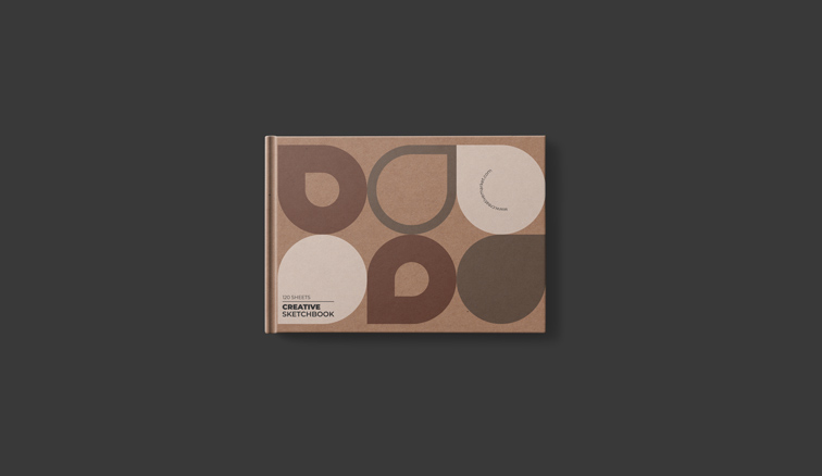 Carnet de croquis à couverture rigide en format paysage, vue de dessus éloignée