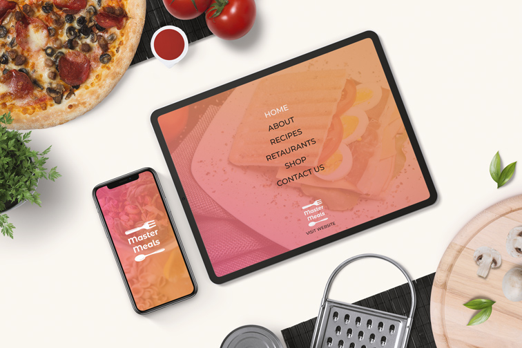 iPad Pro y iPhone sobre un fondo de alimentos