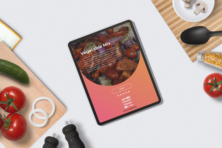 iPad Pro Inclinado sobre un fondo de cocina