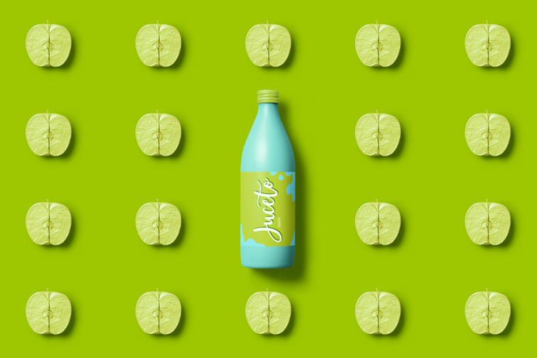 Juice Bottle on an Apple Pop Art Background