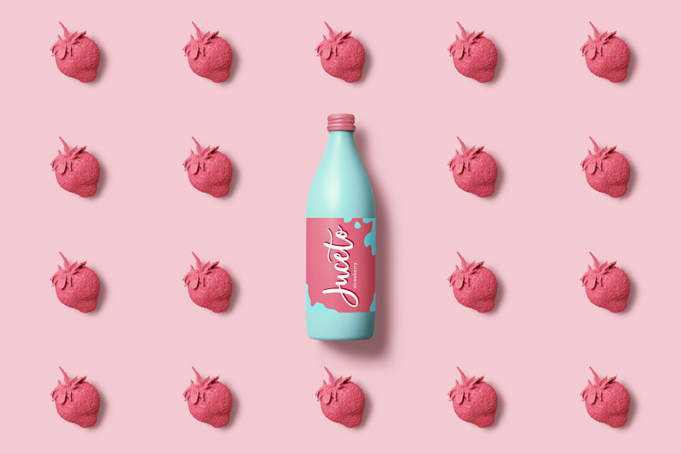 Juice Bottle on a Strawberry Pop Art Background