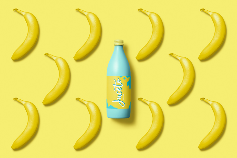 Juice Bottle on a Banana Pop Art Background