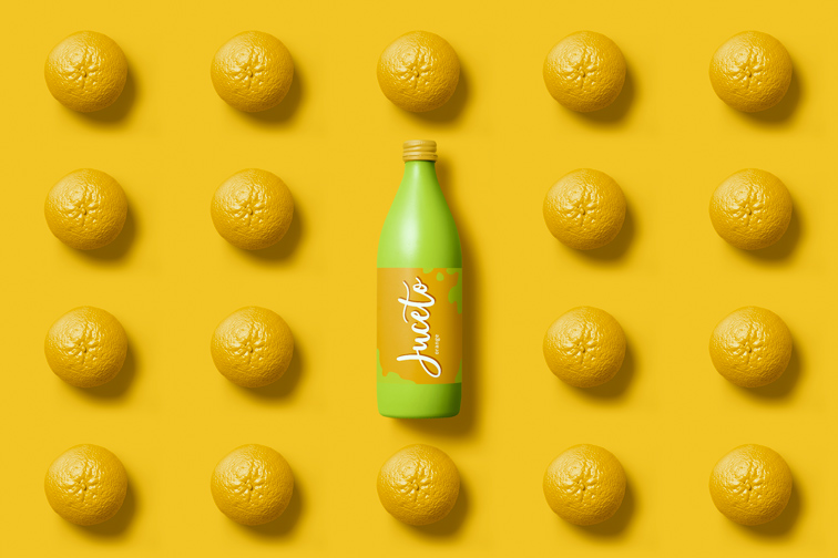 Juice Bottle on an Orange Pop Art Background