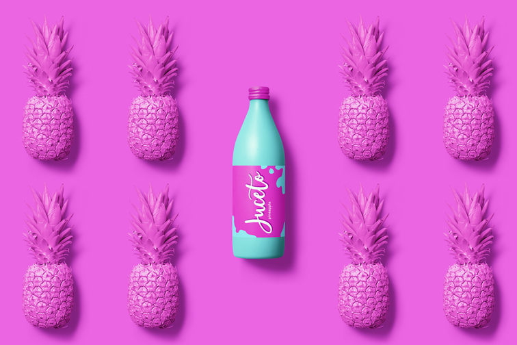 Juice Bottle on a Pineapple Pop Art Background