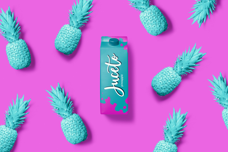 Juice Package on a Pineapple Pop Art Background