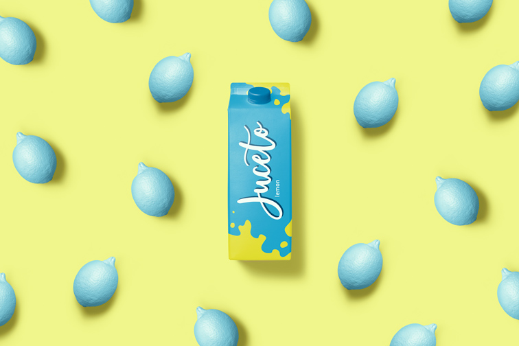 Juice Package on a Lemon Pop Art Background
