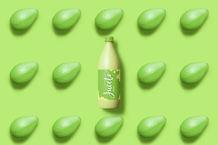 Juice Bottle on an Avocado Pop Art Background