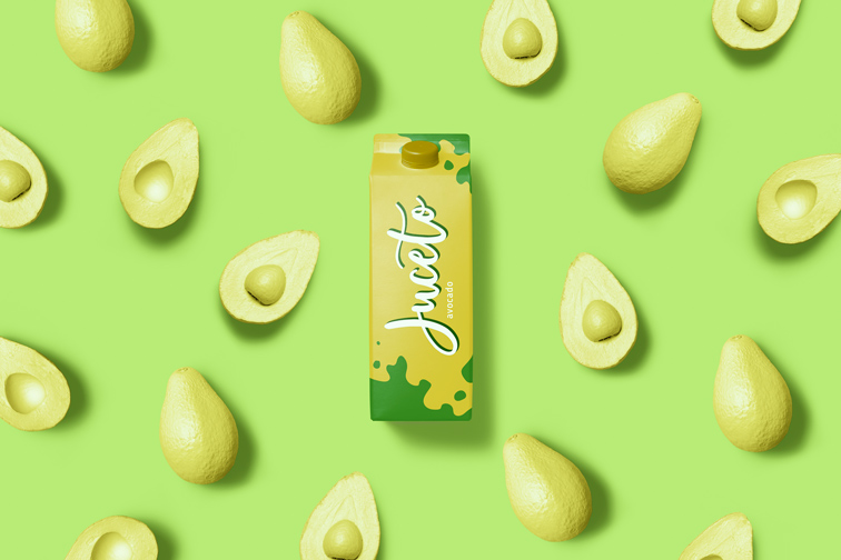 Juice Package on an Avocado Pop Art Background