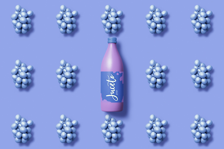 Juice Bottle on a Grape Pop Art Background