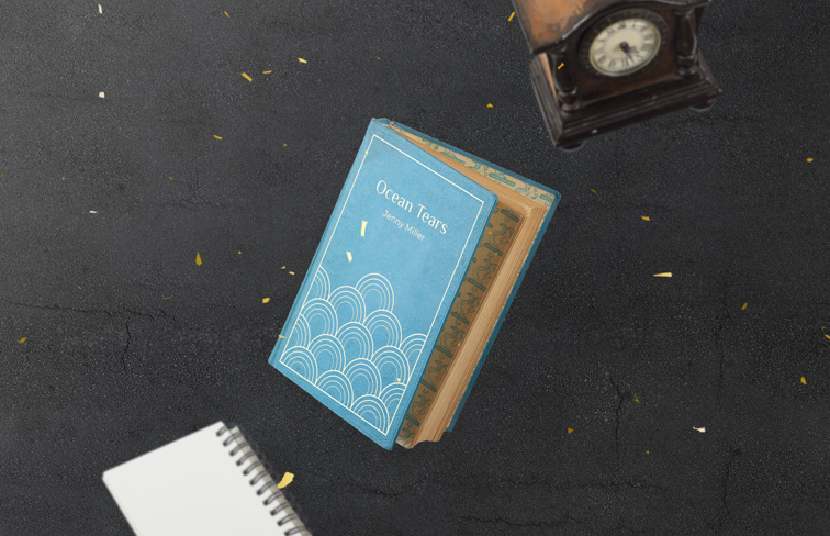 Old Hardcover Book with Antique Clock in the Air