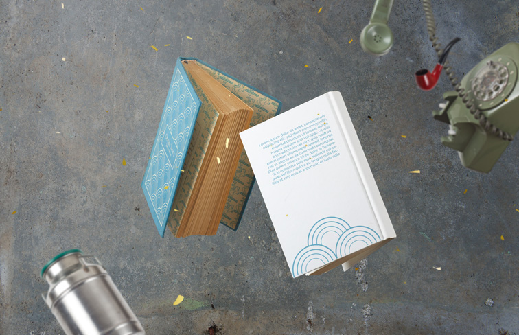 Two Old Thick Books in the Air