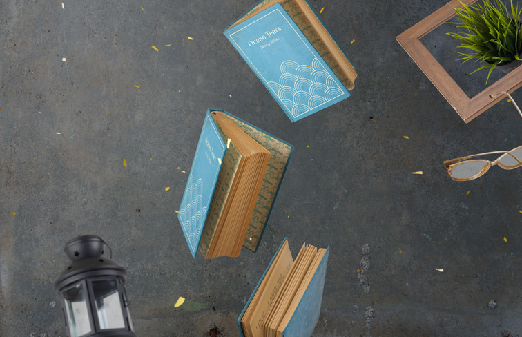 Three Old Thick Books in the Air