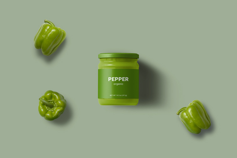 Glass Canned Food with Green Peppers