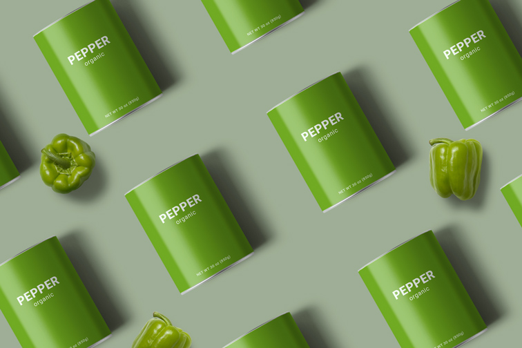 Multiple Food Cans with Green Peppers