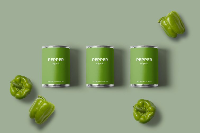Three Food Cans with Green Peppers