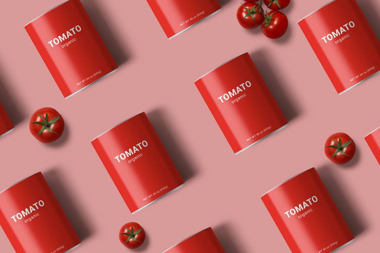 Multiple Food Cans with Tomatoes