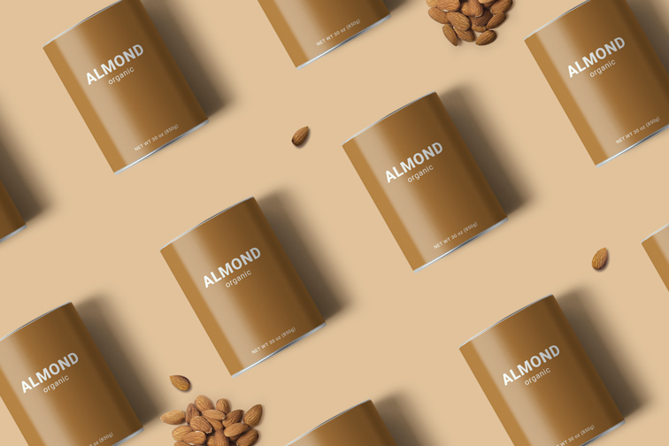 Multiple Food Cans with Almonds