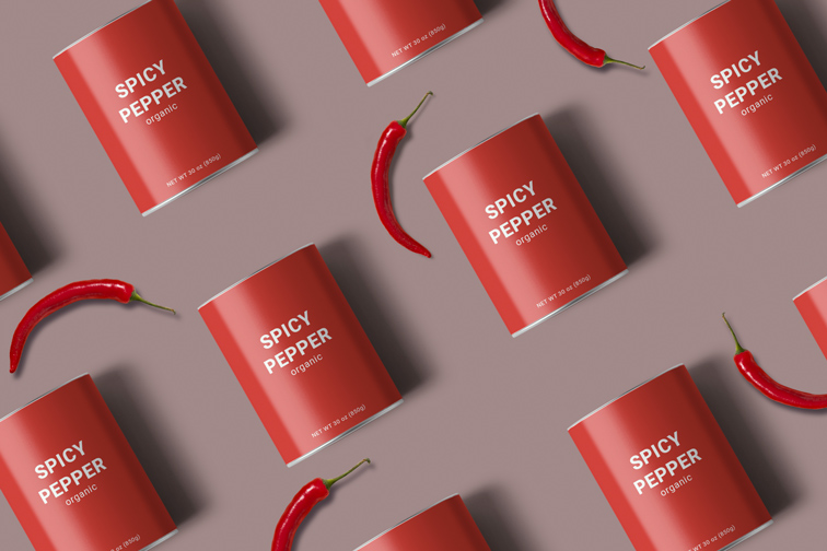 Multiple Food Cans with Chili Peppers