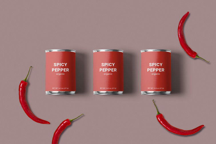Three Food Cans with Chili Peppers