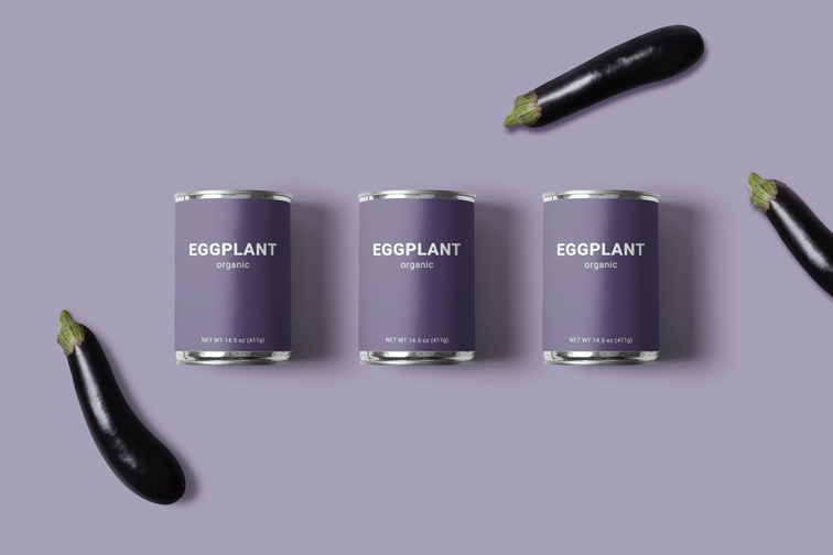 Three Food Cans with Eggplants