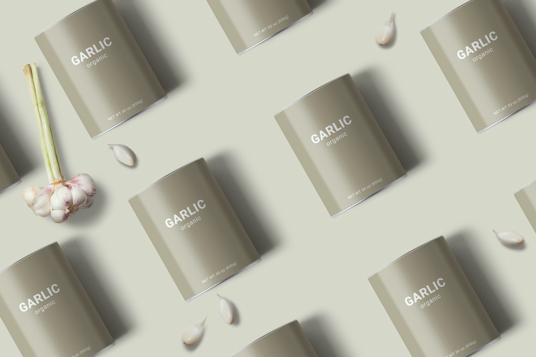 Multiple Food Cans with Garlics