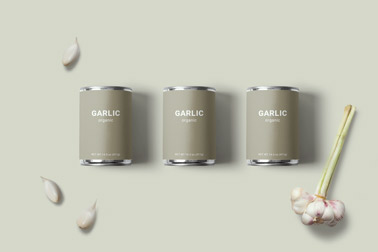 Three Food Cans with Garlics