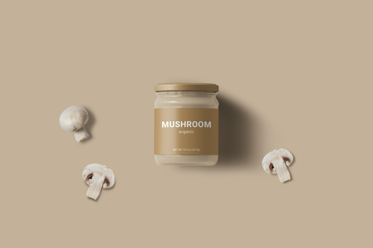 Glass Canned Food with Mushrooms