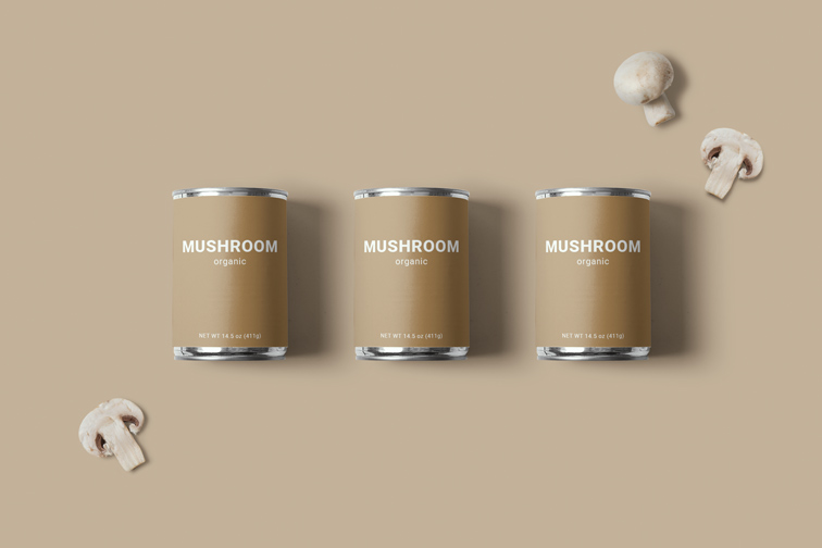 Three Food Cans with Mushrooms