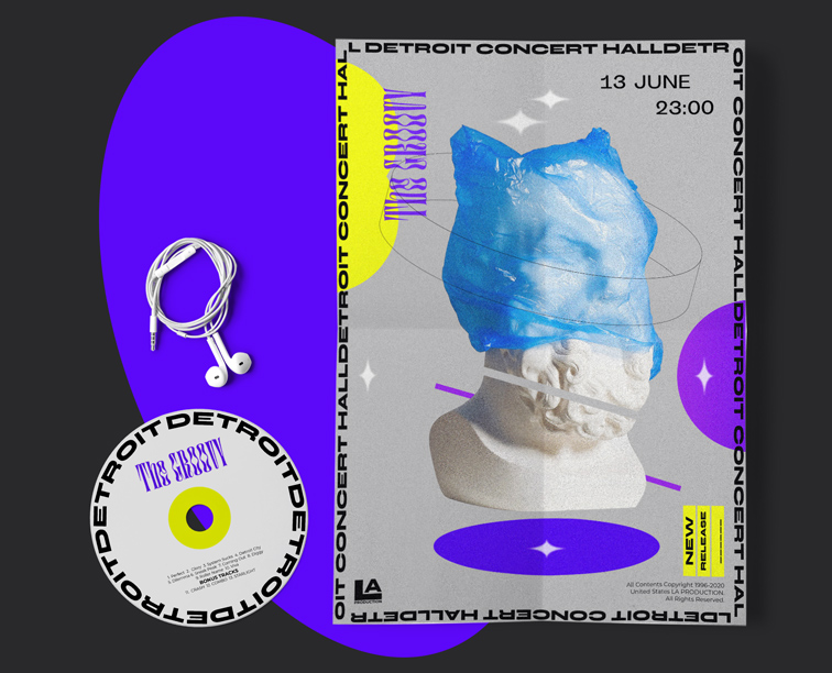 Compact Disc, Earphones, and a Music Flyer