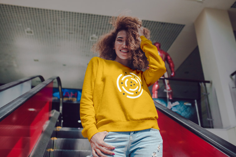 Girl Posing on a Red Escalator