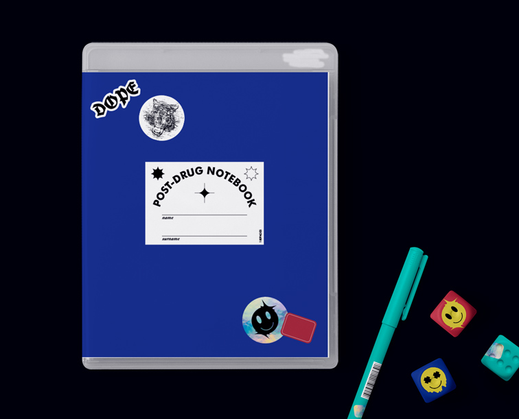 90s Notebook, a Pen, and Emoji Erasers