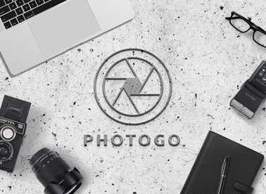 Logo Holder on a Photographer Desk
