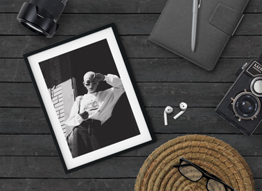 Vertical Frame, AirPods, and Photography Equipment