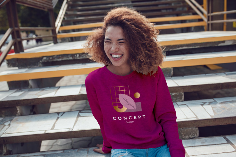 Girl in Sweatshirt Sitting on Stairs
