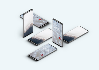 Múltiples smartphones Galaxy S10 isométricos