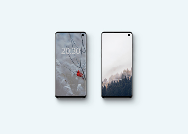 Vista frontal de dos smartphones Galaxy S10