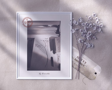 Photo Frame, a Hang Tag, and a Flower Branch
