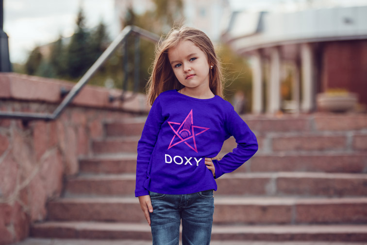 Little Girl Standing on Stairs