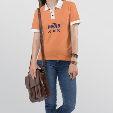 Woman in a Polo Shirt Holding a Handbag