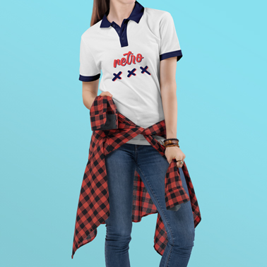 Woman in Polo Tee with a Shirt Around Hips