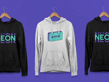 Zoom-in View of Three Hoodies on Hangers